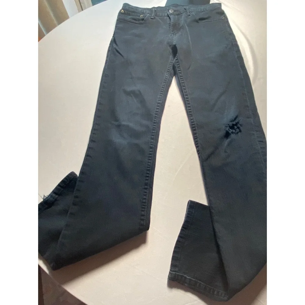 Levi Strauss Mens 514 Straight Leg Faded Black Distressed Jeans W32 L34